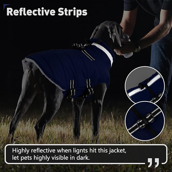 Dogcheer Dog Coat, Waterproof Dog Jacket with Harness, Reflective Adjustable Puppy Winter Coat with Zipper, Christmas Snow Jacket Clothes for Small Medium Large Dogs - Blue 3XL