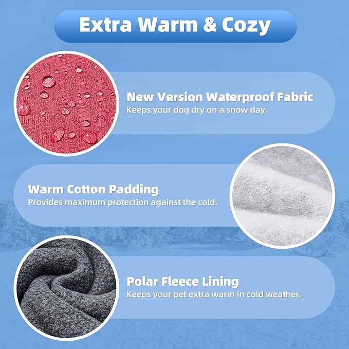 SlowTon Winter Dog Coat, Warm Polar Fleece Lining Doggie Outdoor Jacket with Turtleneck Scarf Reflective Stripe Adjustable Waterproof Windproof Puppy Vest Soft Pet Outfits (M,Red)