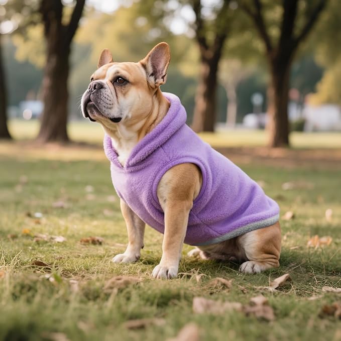 Idepet 2 Pack Dog Fleece Vest Sweater Warm Pullover Jacket with D-Ring Leash Reflective Winter Coat Hoodie for Puppy Cat French Bulldog Pug Chihuahuas Yorkies Dachshunds(Purple&Pink,X-Small)