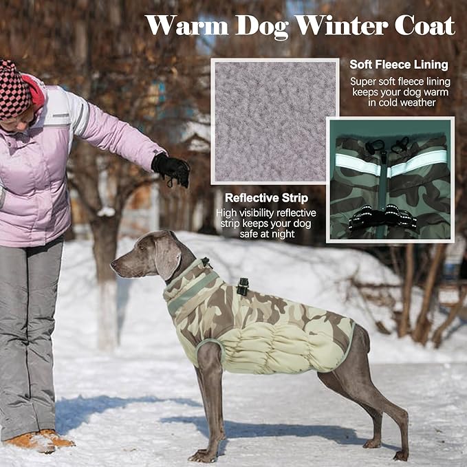 Lelepet Warm Dog Winter Coat Dog Coats for Small Dogs Waterproof Dogs Jacket with Harness Built in Reflective Cold Weather Coats Windproof Zip-Up Winter Fleece Vest Snowsuit Chihuahua Desert Camo