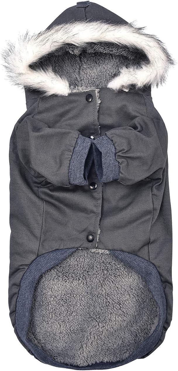 Warm Dog Hooded Trench Coat Windproof Parka Jacket for Cold Weather (XXL 13.5-20lbs, Black Grey)