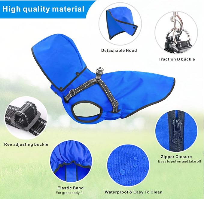 Mosucoirl Dog Raincoat Waterproof Dog Hoodie Reflective Doggie Raincoat Hooded Adjustable Rain Jacket for Small Medium Large Dogs Puppies Doggie Black Red Yellow Green (Blue, M)