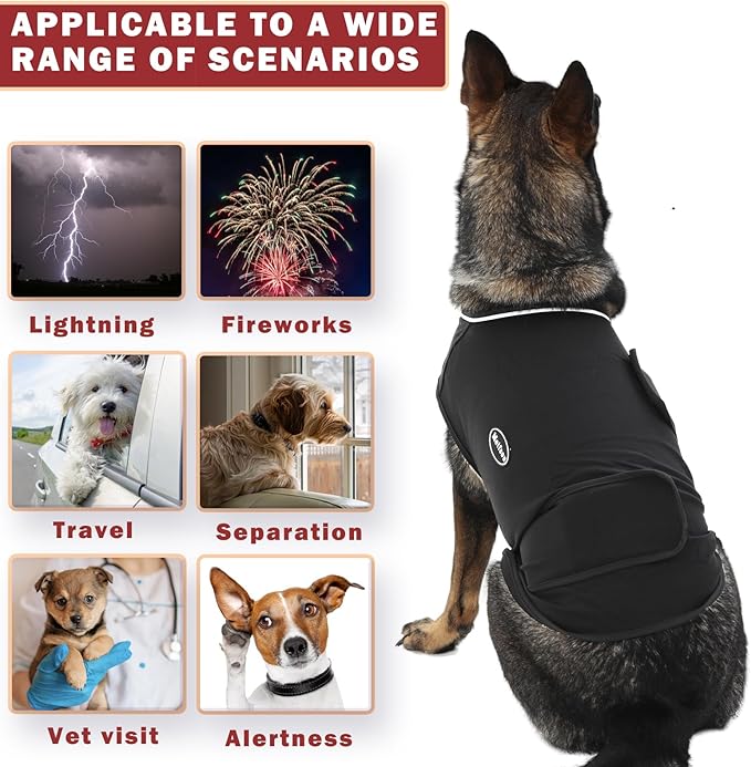 Dog Anxiety Vest, Skin-Friendly Thunder Jacket for Dogs, Dog Calming Shirt for Thunder, Fireworks, Vet Visits and Separation - Keep Pet Calm Without Medicine, Fit for Small Medium Large Dogs