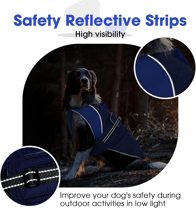 Nanaki Warm Fleece Lined Dog Coats Vests for Winter Waterproof, Furry Collar Dog Jacket with Leash Hole, Reflective Pet Snow Jacket Suit for Outdoor Walking Hunting,Easy On Puppy Coat Beagle, Blue L