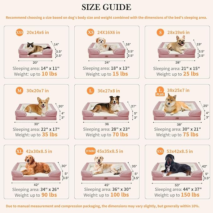 Comfort Expression Orthopedic Dog Bed for Small Dogs 20x14 Inch, Waterproof Supportive Egg Crate Foam Small Pet Bed with Removable Bolsters, Dog Couch with Washable Cover & Non-Slip Bottom, Pink