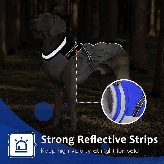 Dog Winter Coat with Harness, Dog Jacket, Pet Clothes with Zipper on Back, Waterproof Windproof Warm Vest, Reflective Cold Weather Coats, for Small Medium Large Dogs, Thick, Blue,XS