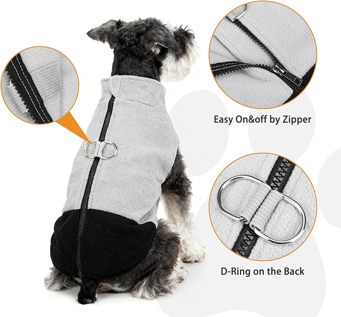 KOOLTAIL Dog Fleece Vest Sweater, Zip Up Step-in Pullover Warm Puppy Jacket with Dual Leash D-Ring for Small Medium Dogs, Cozy Soft Pet Winter Cold Weather Coats Fall Clothes Hoodie Boy Girl, Black L