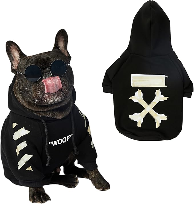 ChoChoCho Woof Dog Hoodie, Designer Dog Hoodies for Small Medium Large Breeds, Art Collection Dog Sweatshirts, Street Drawstring Hoodies Outfit Clothes for Puppy Puppies (M, Tape Arrows)