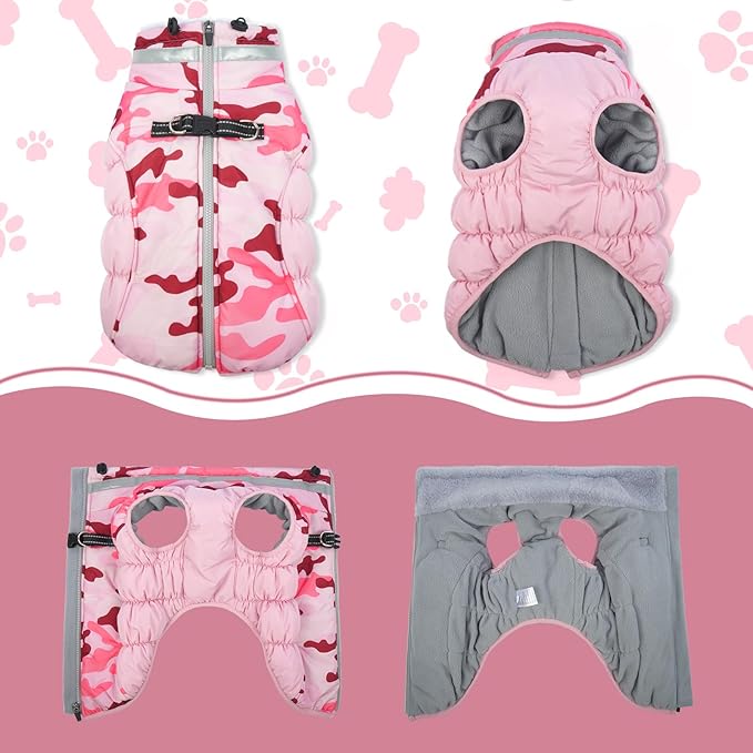 Lelepet Warm Dog Winter Coat Dog Coats for Extra Large Dogs Waterproof Dogs Jacket with Harness Built in Reflective Cold Weather Coats Windproof Zip-Up Winter Fleece Vest Snowsuit Great Dane 3XL