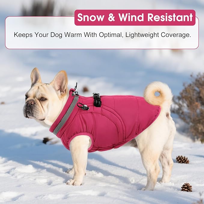 SAWMONG Dog Coat, Warm Dog Winter Coat, Waterproof Fleece Jacket, Cold Weather Dogs Jacket (3XL,Rosered)