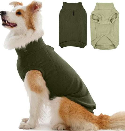 IECOii 2 Pack Dog Fleece Sweater - Warm, Soft & Stretchy Sweaters Boy Girl, Fall/Winter Dogs Coats for Indoor Outdoor(Size XL, Light Green & Army Green)