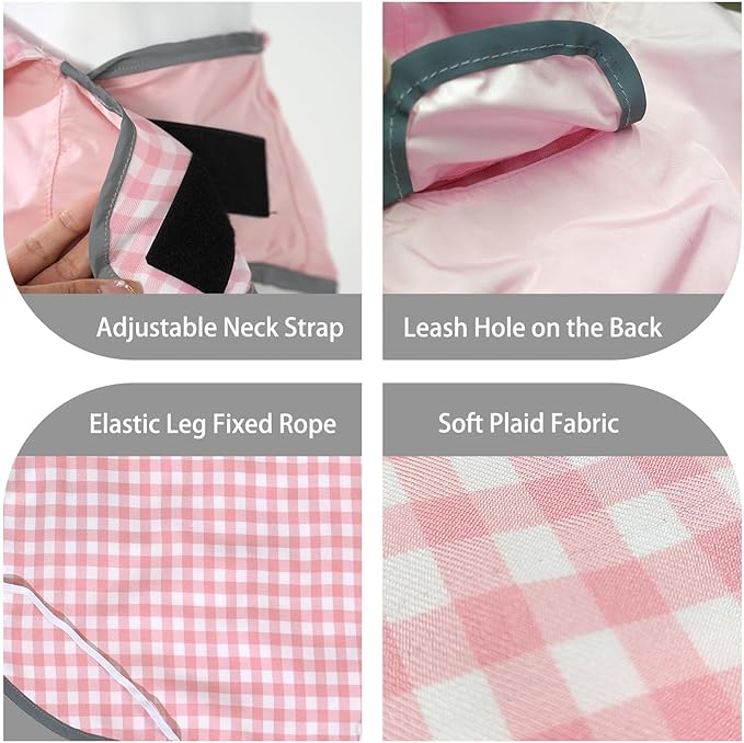 MAMORE Dog Raincoat Reversible,Waterproof Dog Rain Coat Hooded Slicker Poncho with Reflective Strip, Plaid Double Layer Rain Jacket for Small Medium Large Dogs (Pink, Large)