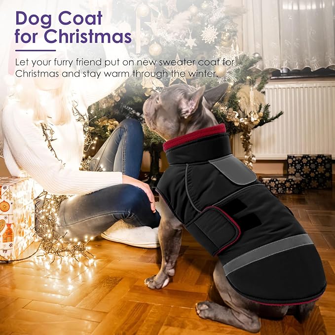 SUNFURA Small Dog Coat, Warm Dog Winter Coat, Adjustable Pet Jacket with Leash Hole, Waterproof Pet Snow Jacket Puppy Sweater Coats, Black XS