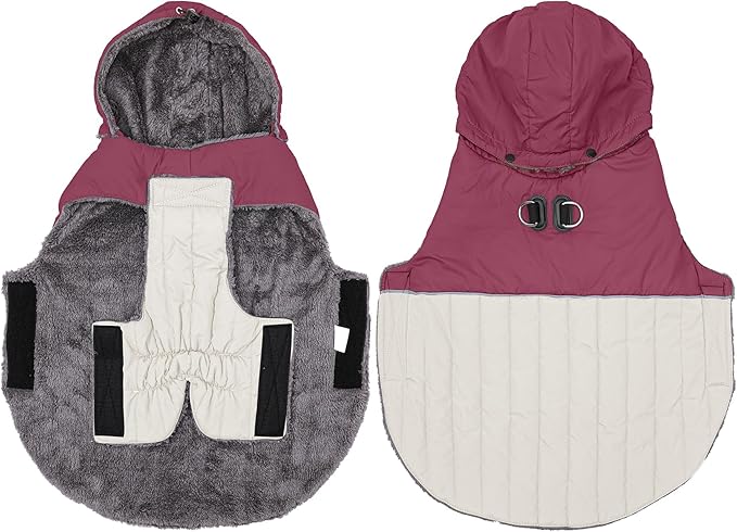 Detachable Hooded Dog Coat with Harness for Large Dogs,Super Warm Fleece Puppy Jacket for Cold Winter Doggie Coats,Red XXXL