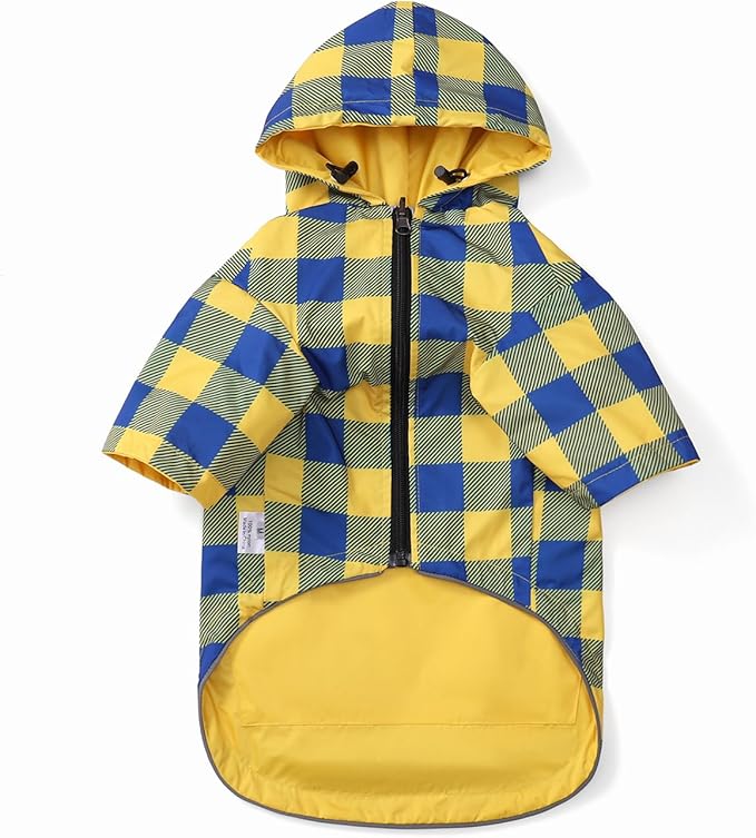 Dog Raincoat Dogs Waterproof Reversible rain Jacket Dog Small Medium Breeds Reflective Zipper Storage Pocket Harness Hole - Yellow - L
