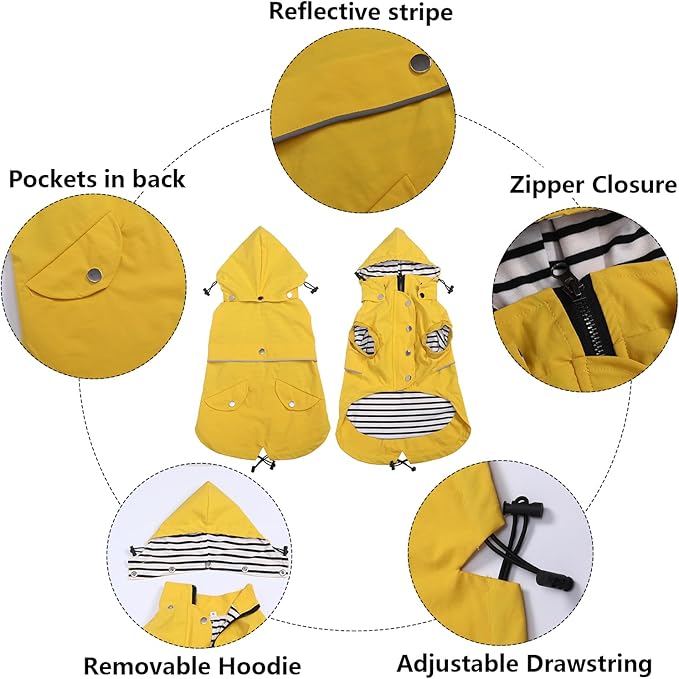 Dog Raincoat Waterproof Raincoats Dog rain Jacket Buttons Zipper Hood Drawstring Suitable for Small Medium Yorkie Terrier Schnauzer Poodle Border Collie Labrador 8lbs to 80lbs Yellow XXL