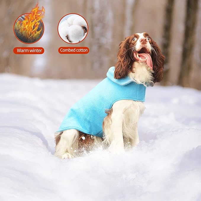 Fleece Dog Coat Pet Jacket Reflective for Cold Weather for Extra Large to Small Pets(Blue,M)