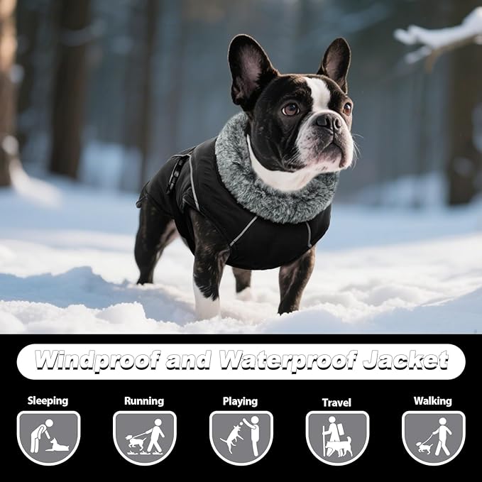 DENTRUN Large Dog Coat - Thick Fleece Lined Reflective Winter Jacket, Snap Closure & Leash Hole, Warm Thick Fleece Lined, Plush Turtleneck Vest for German Shepherd, Black, XXL