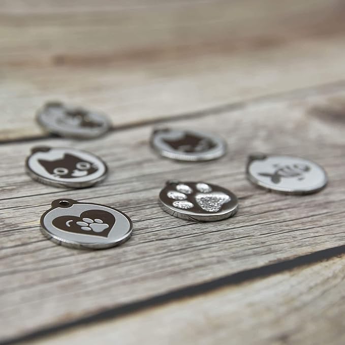 Stainless Steel Cat ID Tags - Engraved Personalized Cat Tags includes up to 4 Lines of Text with Round Paw Shape