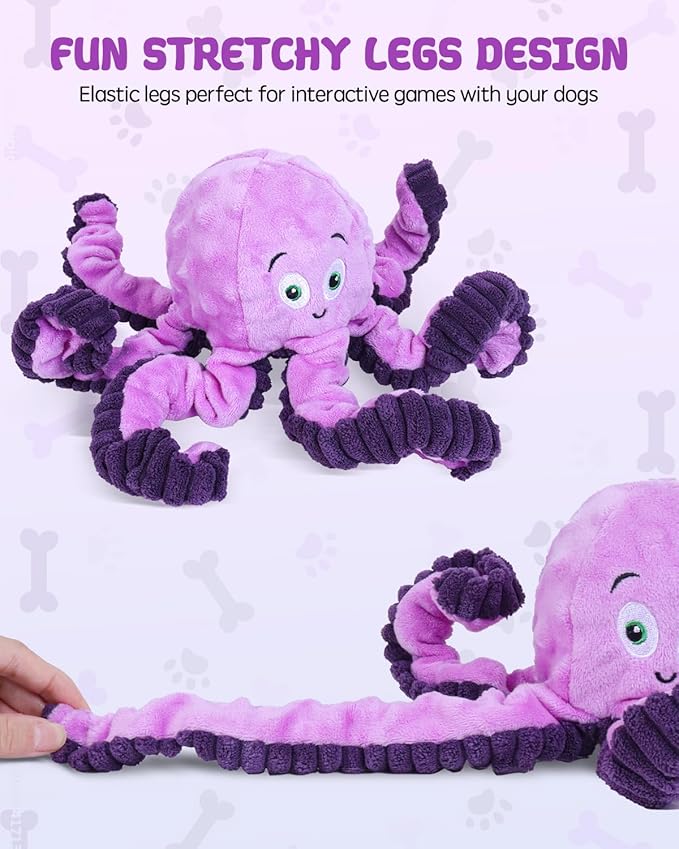 Dog Toys Squeaky, Interactive Plush Stuffed Octopus Tug of War Toy, Puppy Teething Pet Toy for Small Medium Large Dogs to Keep Them Busy