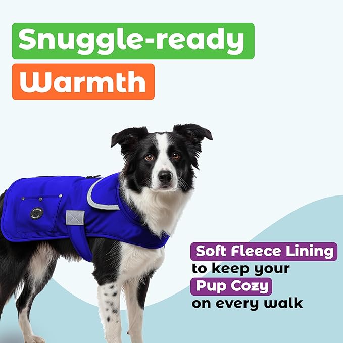 Joyride Harness FrostFlex Dog Winter Jacket - Fleece Lined & Water-Resistant - Snowsuit with Pockets for Treats & Poop Bags - Durable Cold Weather Dog Coat - Blue Serenity-XXL