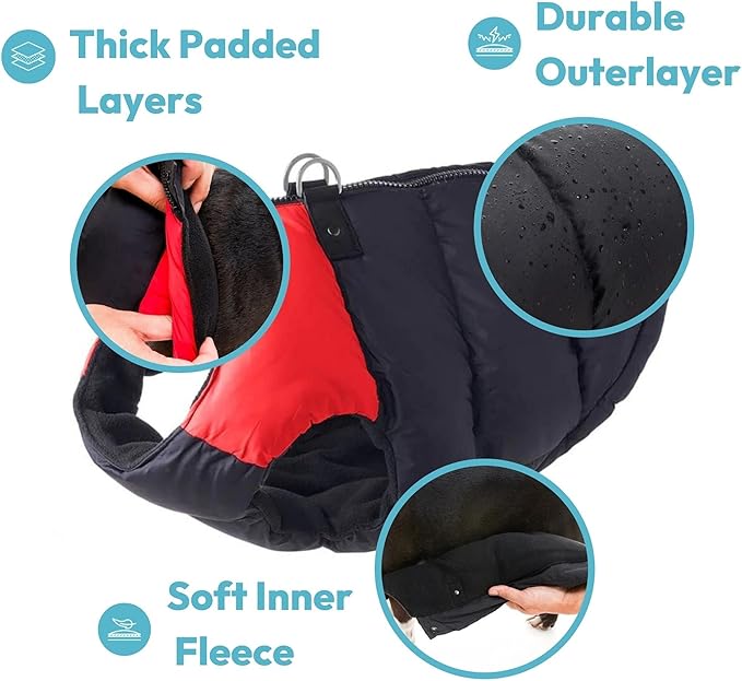 Gooby Padded Vest Dog Jacket - Blue, Large - Warm Zip Up Vest Fleece Jacket with Dual D Ring Leash Water Resistant for Small to Medium Dogs