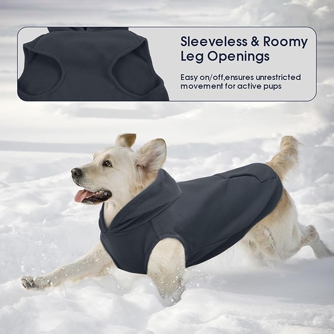 IECOii Dog Sweatshirt for Large Dogs, Hooded Fleece Vest with Leash Hole, XXXL Dogs Sweater for Giant Breed,Warm Polar Fleece Large Dog Hoodie for Fall Winter,Labrador,Doberman, Grey, 3XL