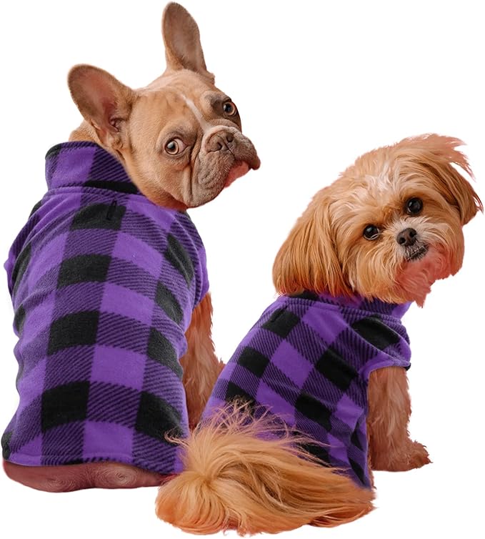 Kama Bridal Dog Spring Autumn Winter Coat Pullover Fleece Vest for Cats & Dogs - Thin Sweater, Purple & Black Plaid (Purple, S)