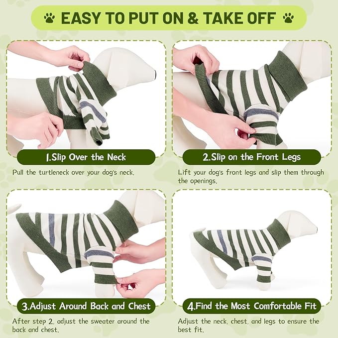 Small Dog Sweater, Knitted Striped Pullover Dog Clothes for Cold Weather, Thick Warm Cozy Stretchy Sweater for Chihuahua, Bulldog, Dachshund, Pug(Green & White Strip, S)