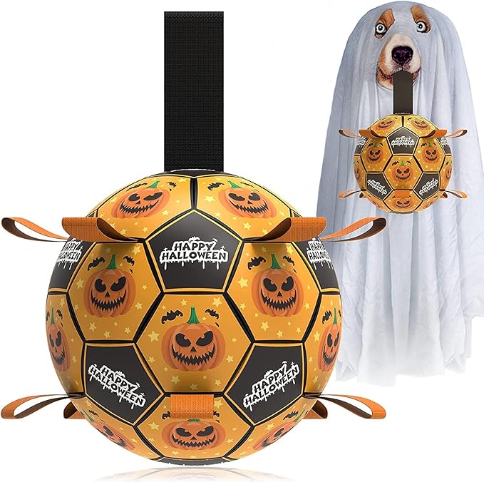 QDAN Halloween Dog Toys, Soccer Balls, Interactive Pet Toys, Puppy Dogs Birthday Gifts, Durable Dog Balls for Small Medium Dogs（6 Inch）