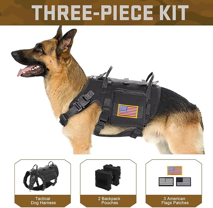 Forestpaw Dog Harness Medium Sized,Tactical Dog Harness with Handle,No Pull Military Style Service Dog Vest with Pockets Adjustable for Medium Dogs,Black,Chest 19.5-41.5"