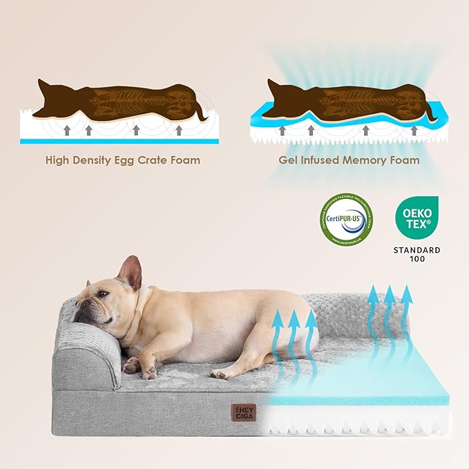EHEYCIGA Memory Foam Dog Bed XLarge Sized Dogs, Extra Large Dog Bed Orthopedic with Washable Removable Cover, Waterproof XL Pet Bed Couch, 44x33x6 Inches, Grey