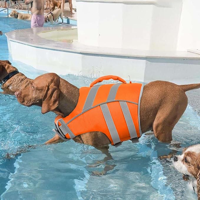 Kuoser Dog Life Jacket with Reflective Stripes - Adjustable High Visibility Vest, Ripstop Lifesaver, Pet Preserver with High Flotation Swimsuit for Small, Medium and Large Dogs