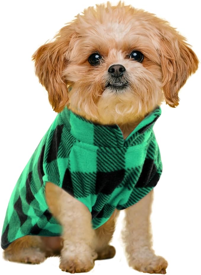 KAMA BRIDAL Spring Autumn Winter Coat Pullover Fleece Vest for Cats Small and Medium Dogs Thin Sweater Green & Black Plaid (Green, S)