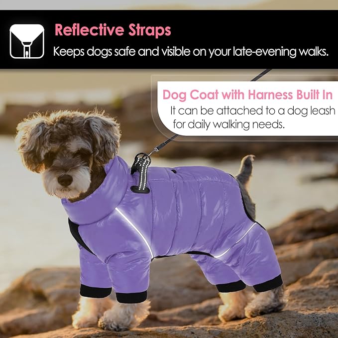 AOFITEE Dog Coat, Waterproof Dog Winter Jacket, Warm Fullbody Dogs Snowsuit, Winter Coat for Small Dogs, Zip Up Pet Puffer Jacket Fleece Vest, Outdoor Reflective Cold Weather Pet Coats, L