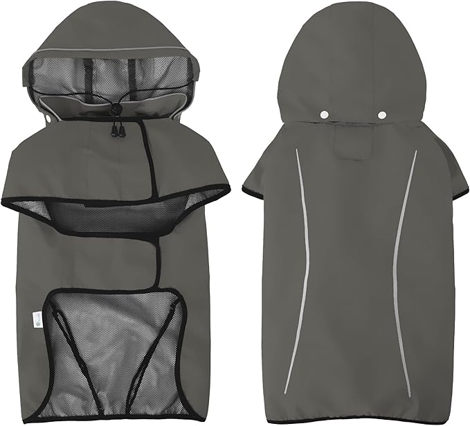 Mile High Life Dog Raincoat, Adjustable Waterproof Pet Rain Jacket, Reflective Hooded Poncho for Small Medium Large Dogs, Lightweight Breathable Pet Rain Coat (Dark Gray,M Chest 22"-28")