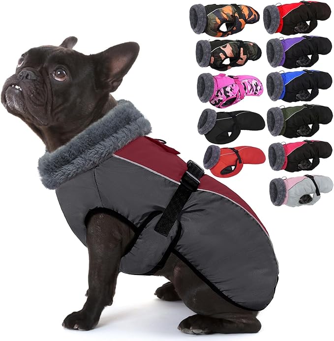 IECOii Extra Warm Dog Coat for Medium Dogs, Waterproof & Windproof Dog Jackets with Leash Hole, Adjustable Turtleneck Dog Winter Coat Reflectvie Pet Fleece Vest for Cold Weather, Burgundy, M