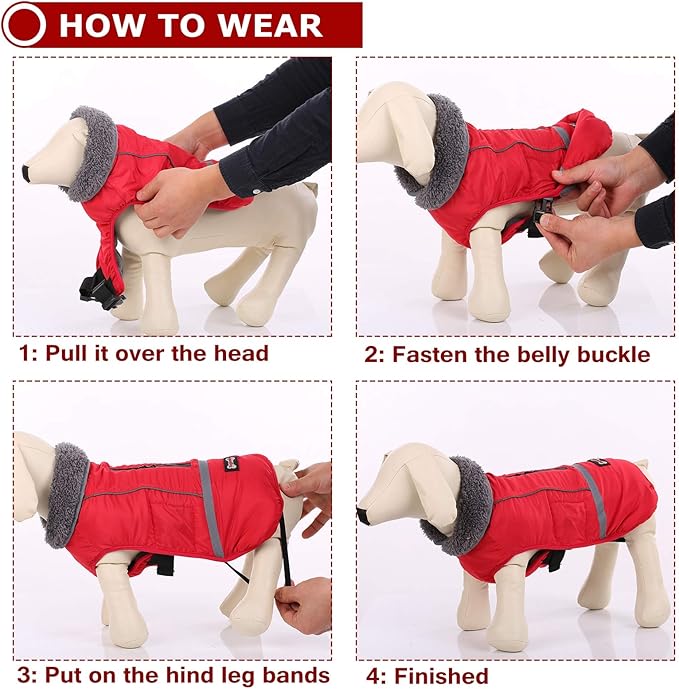 QBLEEV Warm Dog Coat Reflective Dog Jacket, Waterproof Dog Winter Coat Turtleneck Dog Clothes for Cold Weather, Thick Fleece Dog Snowsuit Christmas Dog Vest Pet Apparel for Small Medium Large Dogs 3XL