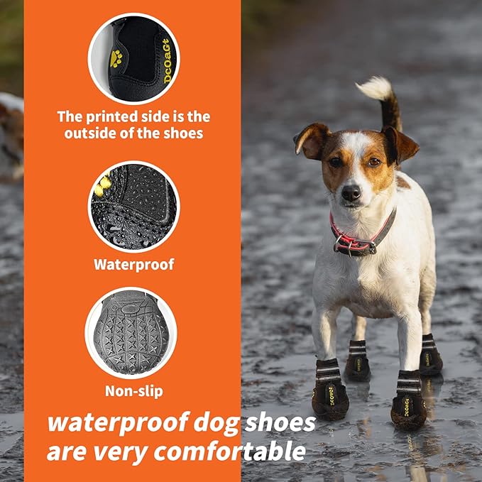 DcOaGt Dog Shoes Waterproof Dog Boots for Small Medium Large Puppy with Reflective Straps Rugged Anti-Slip Sole,Paw Protectors Dog Booties for Hot Pavement Winter Snow Rain Hiking 4PCS Black