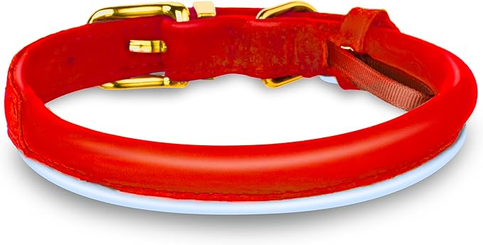 OOPSDOGGY Reflective Rolled Leather Dog Collar Adjustable Soft Padded Pet Collar for Small Medium Large Breed Dogs (Red, M, 12"-15")