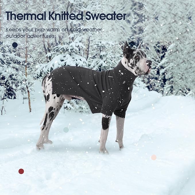 IECOii Great Dane Sweater,5XL Extra Large Sweater for Giant Breed Dogs in Winter,Turtleneck Cold Weather Knit Clothes,Machine Washable,Elastic Pullover for Saint Bernard,Mastiff (Grey,XXXXXL)