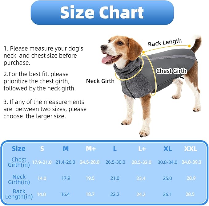 SlowTon Winter Dog Coat, Warm Polar Fleece Lining Doggie Outdoor Jacket with Turtleneck Scarf Reflective Stripe Adjustable Waterproof Windproof Puppy Vest Soft Pet Outfits (L,Grey)