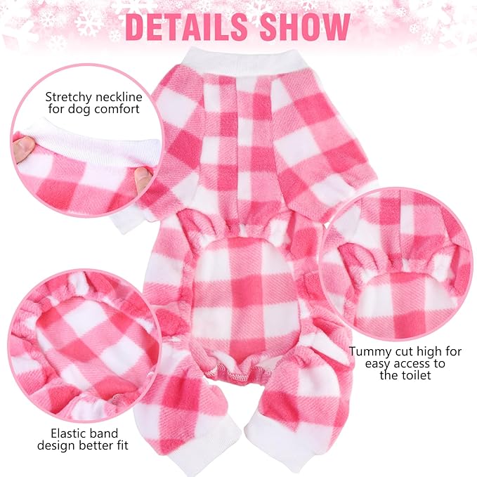 SCENEREAL Dog Pajamas for Small Dogs - Soft Warm Pet Sweater Clothes, Pink Girl Puppy Onesie Outfits for Doggie Winter Christmas - Dog Jammies Pjs