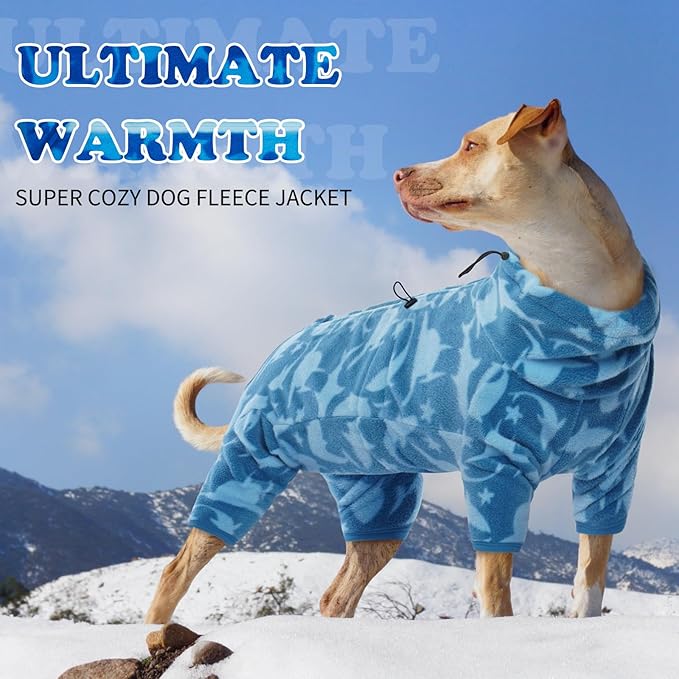 ROZKITCH Fleece Pajamas for Large Dogs, Pet Windproof Warm Cold Weather Jacket Vest with Luminous Zipper, Jumpsuit Apparel Outfit Clothes for Large Giant Dog Shark 4XL