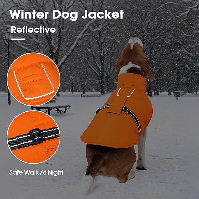 IECOii Fleece Dog Coat - Water-Resistant & Reflective & Adjustable, Fleece Lined Snow Jacket for City Walks, Windproof & Warm Winter Vest Labrador & Golden Retriever & Doberman, Orange, Size 3XL