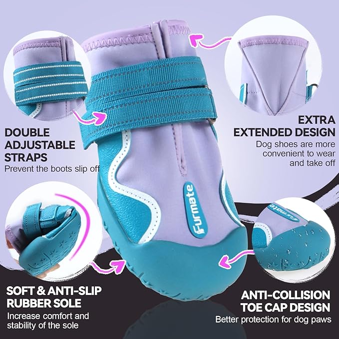 Dog Shoes for Large Small Medium Dogs,Dog Booties for Indoor Hardfloors Anti-Slip,Reflective Strip Waterproof Dog Boots & Paw Protectors for Outdoor Walking Hot Pavement,Winter Snow (Purple-6)
