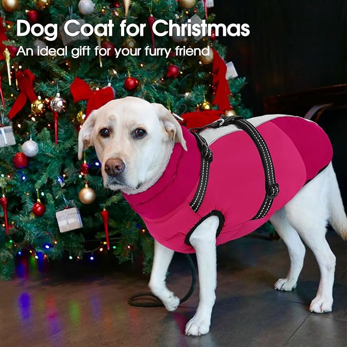 SUNFURA Small Dog Coat with Harness Built-in, Warm Dog Jacket with Zip, Reflective Winter Coat Pet Sweater Clothes for Small Dogs Schnauzer, Yorkshire Terrier, Shih Tzu, Hot Pink S