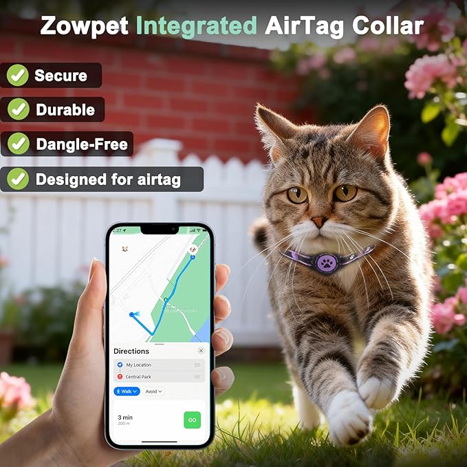 Airtag Cat Collar Breakaway, Reflective Cat Collar with AirTag Holder and Bell, Compatible with Apple Air Tag, Comfortable Padding, Adjustable, Durable (Purple, XS)