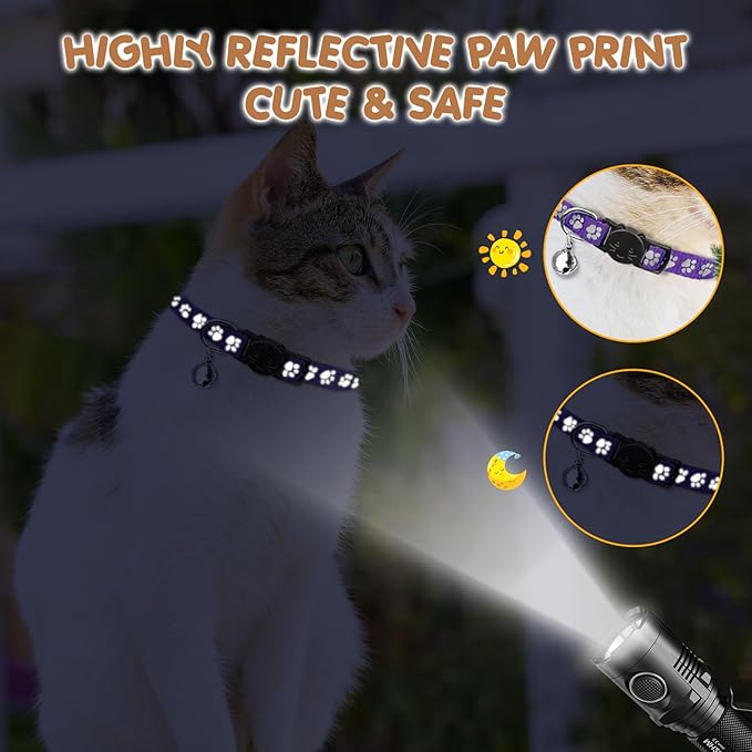 16 PCS Breakaway Cat Collars with Bells Reflective Cat Collar Safety Nylon Kitten Collars Cat Collars for Girl Boy Cats(6"-9")