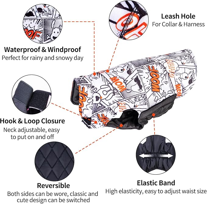 CuteBone Winter Dog Jacket - Reversible Thick Soft Windproof & Waterproof Coats for Small to Large Dogs with Leash Hole